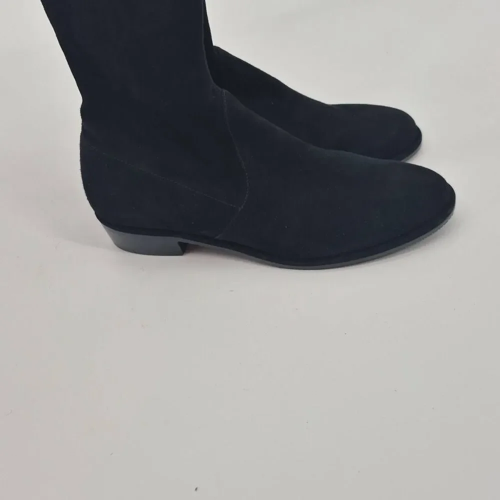 New Stuart Weitzman Lowland Over The Knee Boots In Black Suede Size 6